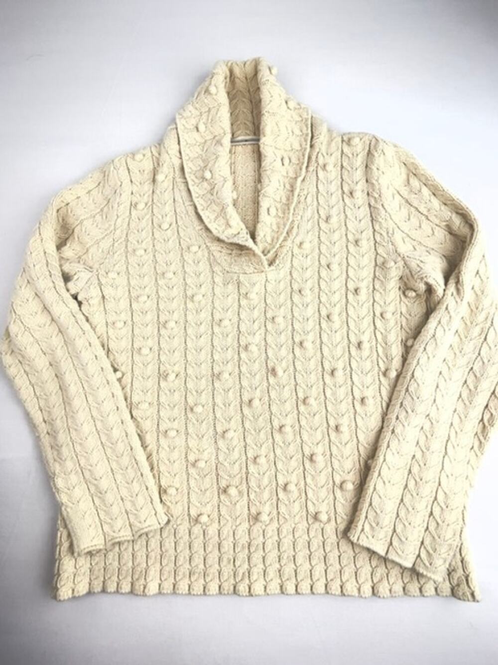 Preswick & Moore Cable Knit Sweater Women XL Cream Cowl Neck Cotton Blend